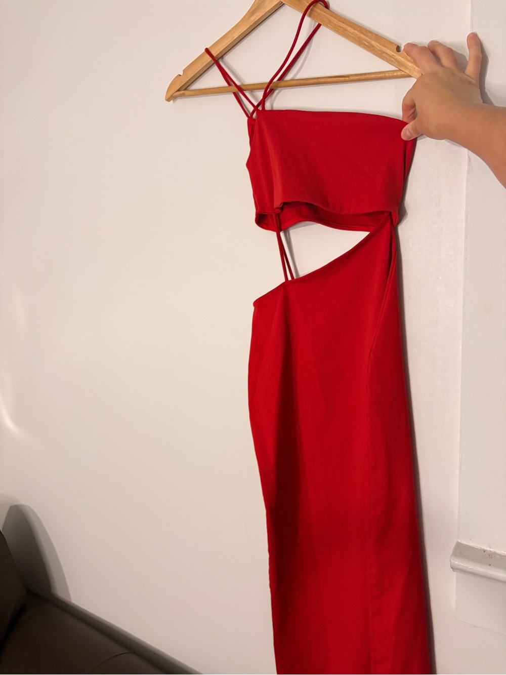 Zara Women's Red One Shoulder Cutout Midi Dress